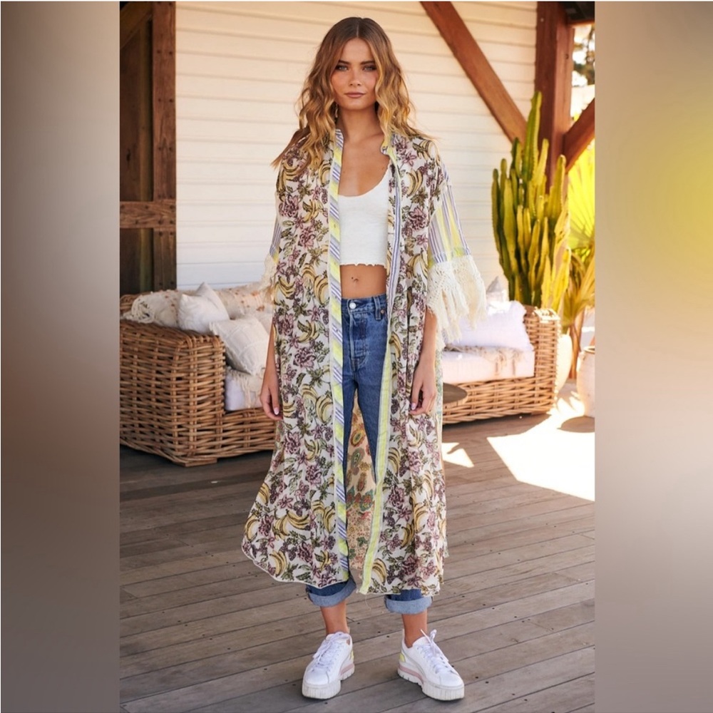 FREE PEOPLE Watching Waves Maxi Shirt / Aquamarine Combo - Picture 5 of 13